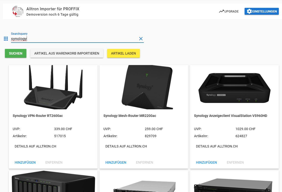 Übersicht Alltron Importer alt text
