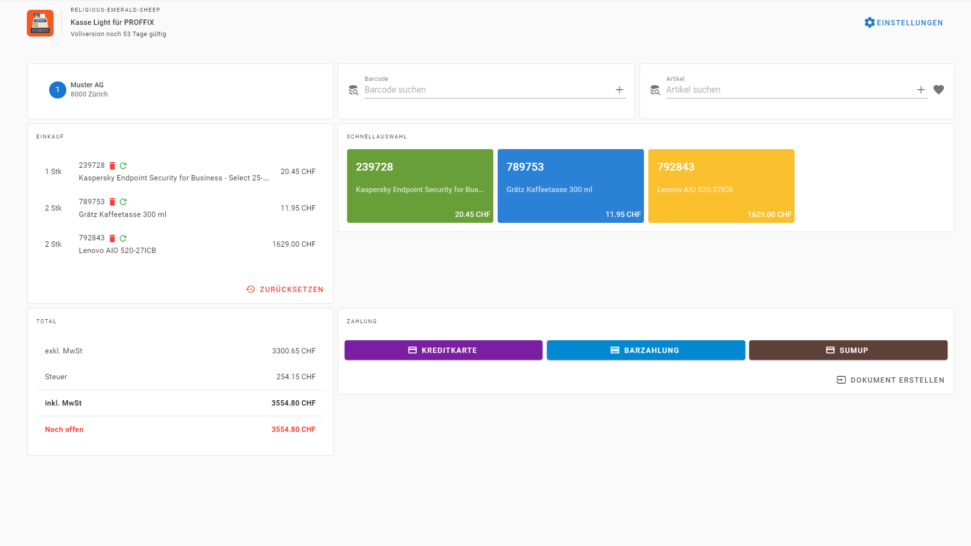 Übersicht Kasse Light alt text