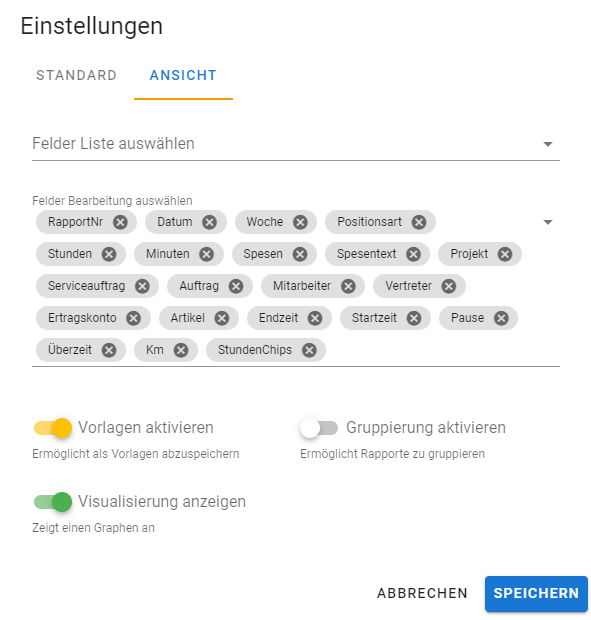 Leistungserfassung Light Einstellungen alt text