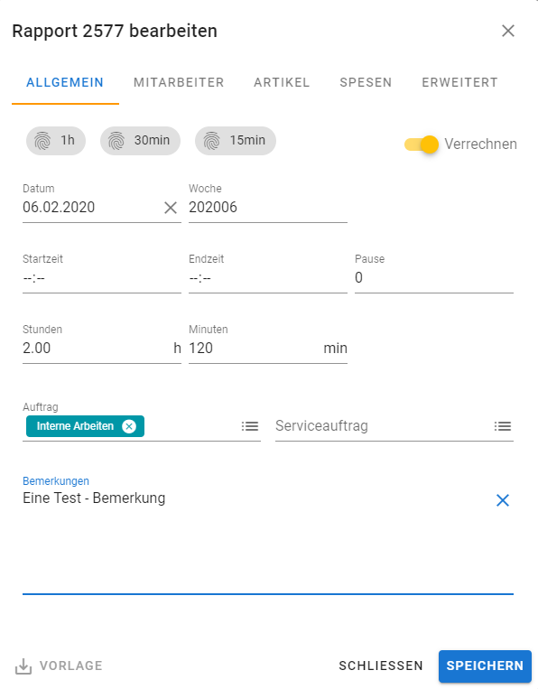 Leistungserfassung PROFFIX Rapport alt text